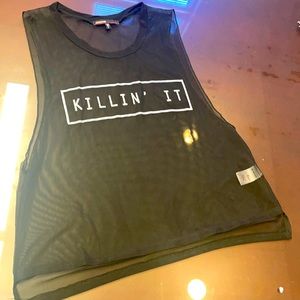 Mesh sleeveless tank black in size Large